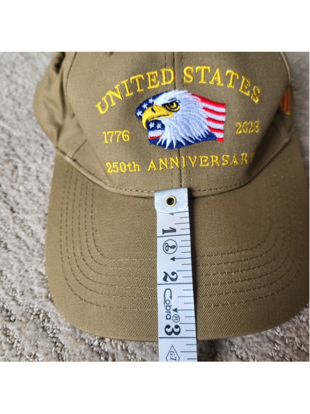 Men’s 250th Anniversary USA Hat – Patriotic Embroidered Baseball Cap – Khaki–NIP - Picture 8 of 11